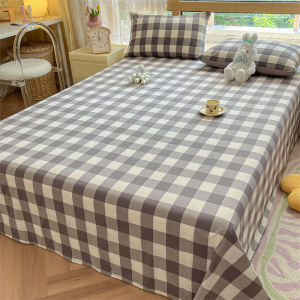 【Super low price】Japanese Style 100% Cotton Plaid Bed Sheet Soft Skin Friendly Flat Sheet or Sheet and Pillowcases Set Queen King Size Bedspreads