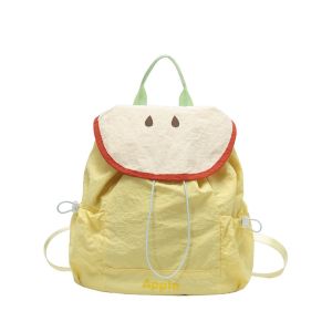 EIJINGY โดปามีนคัลเลอร์ กระเป๋าเป้กลางแจ้งแบบมีเชือกรูด การเดินทาง แบบเกาหลี กระเป๋าเป้ไนลอนผลไม้ หลายฟังก์ชัน กระเป๋าหนังสือ กระเป๋าสะพายสำหรับเดินป่า ผู้หญิง