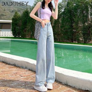 Daduhey baju raya 2024 Denim Wide-Leg High-Waist Mopping Straight Long Jeans Pants