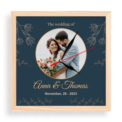 Jam Dinding Hadiah Pernikahan Kado Wedding Custom Foto Kayu - WDH04