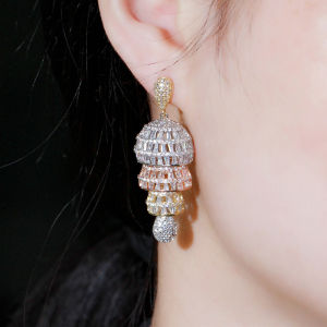 SEQUITO New Designer Bridal Long Chandelier Hanging Earrings Mix 18K Rose Gold and White Gold Plated Luxury Jewelry SE307