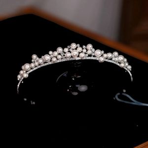 Simple Pearl Rhinestone Princess Tiara Bridal Hairband Wedding Hair Accessories Birthday Crown