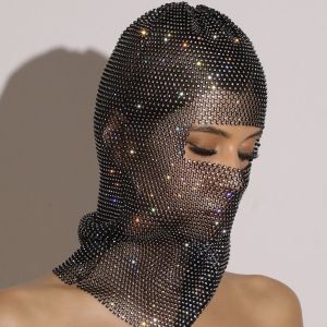 CYI47 Zircon Rhinestone Mesh Veil Mesh Elastic Rhinestone Head Elegant Headscarf Balaclava Hat Girls