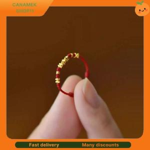 ❣️❣️❣️ Bohemian Chinese New Year Lucky Braided Ring Golden-Toned Knot & Auspicious Red Cord Charm Casual Attire Lunar Celebration Gift