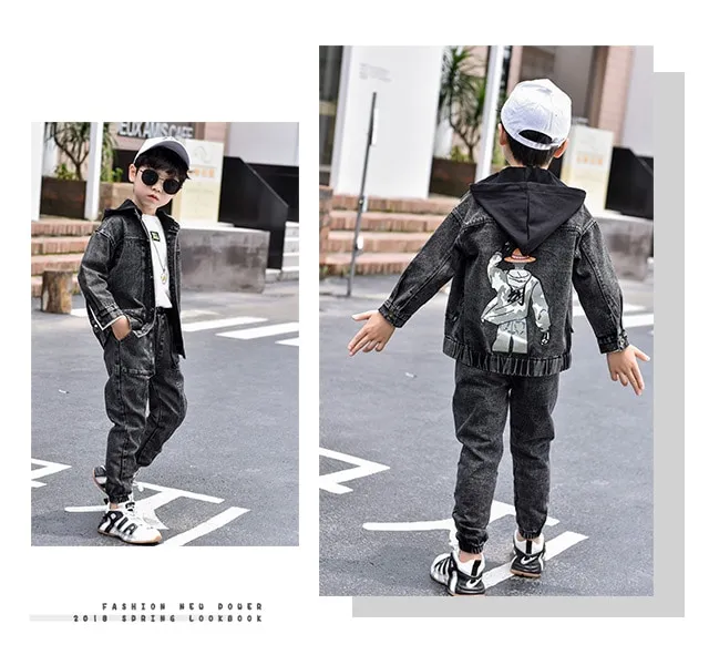 Cool Jean Spring Autumn Baby Boys Boys Set Kids Coat +Pants