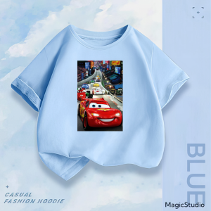 JOY Kaos katun lengan pendek dengan motif McQueen untuk anak laki-laki dan perempuan dalam 7 warna
