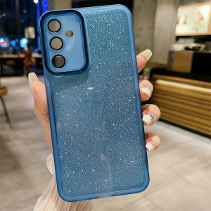 Phone Case Samsung Galaxy A14 A24 A34 A54 A13 A23 A33 A53 A73 A12 A22 A32 A52s A52 A72 4G 5G LTE Solid Color Glitter Transparent Casing Built-in Lens Protective Film Soft Back Cover 2023