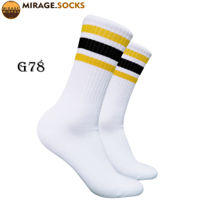 Kaos Kaki Oldschool - Kaos Kaki Skate 3 Stripe Hitam Kuning Dasar Putih - 4LAYER BENANG - G78