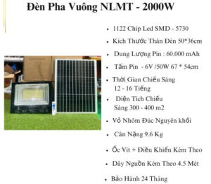 Đèn Pha Led Năng Lượng Mặt Trời 2000W Vỏ Nhôm Đúc Nguyên Khối Treo Ngoài Trời Chống Nước 400W