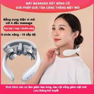 Máy massage cổ vai gáy kết hợp rung chườm nóng với 6 chế độ hoạt động điều chỉnh tăng giảm 15 cấp độ pin sạc 800mA