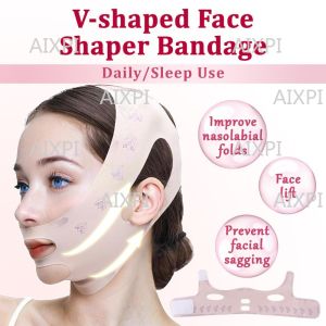 V Shape Face Shaper Lifting Bandage Belt Tape Facial Chee Wrinkle Face Lift Up Thin Mask Strap Face Line Breathable Bandage Reduce Double Chin Nasolabial Folds Daily Pink