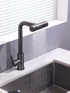 Kitchen Pull Out Faucet Tap 4 Modes Waterfall Rainfall Spray 360° Rotation Hot Cold Mixer Stainless Steel Sink TapFast shipping