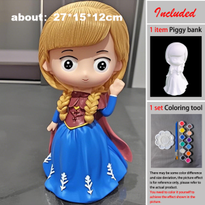 [Fast Dispatch] 17 - 29 cm Piggy Banks Featuring DIY Graffiti of Princess Girls. Festival Souvenirs Gifts for Home and Desk. Durable Vinyl for Kids and DIY Enthusiasts. [White Piggy Bank + 12 - color Paint Set]