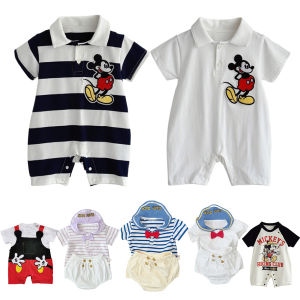 Baby Girl Donald Duck Romper New Born Mickey Mouse Striped Jumpsuit Infant Boy Onesie 1-2 Yrs Kid Girl Daisy Cartoon Fashion Set