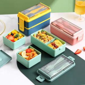 MUQZI Leakproof Design Portable Lunch Box 700/1400ml Capacity Single/Double Layer Dinnerware Set Food-grade Sealed Travel Food Container For Kids