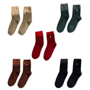 1 Pair Christmas Embroidery Middle Tube Socks Warm Polyester Blend Thermal Socks Hosiery For Indoor Outdoor Use