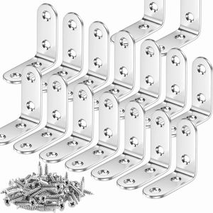 【Vodool】 L Shaped Furniture Joint Bracket with Screw Cabinet Connector Brackets Stainless Steel Cabinet Support Frame for Particle Boards Tables Beds Chairs