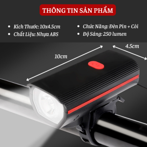 Đèn xe đạp có còi sạc pin cổng usb 3 chế độ sáng 4 kiểu còi lớn