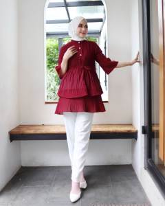 Blouse Plisket Wanita Corak Plisket Corak 2 Lapis 813