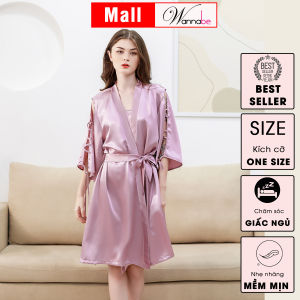 Áo choàng ngủ WANNABE KIS33 áo khoát ngủ dạng kimono xẻ sườn cánh tay đan khoen xxx cột nơ xinh xắn cho người mặc