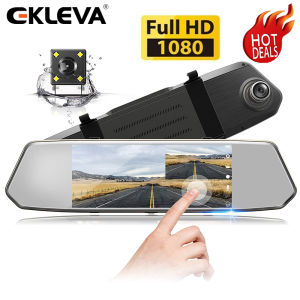 EKLEVA Mirror Dash Cam 1080P Dual Lens 7 Inch IPS Touch Screen Front Car Driving Recorder Camera and Rear View Waterproof Backup Camera 170°Wide Angle with G-sensor Parking Monitor Motion Detection