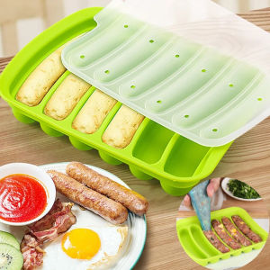 6 Grids Silicone DIY Sausage Maker Mould Hot Dog Making Moulds with Lid Lid Kitchen Household Sausages