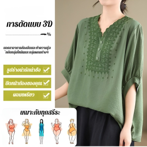 วรรณกรรมย้อนยุคหลวมขนาดใหญ่ผู้หญิงฤดูร้อนแขนสามส่วนด้านบน เสื้อคอวีขนาดใหญ่หลวม