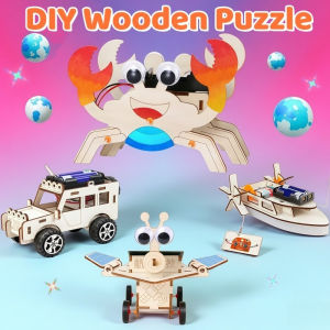 DIY Wooden Puzzle FunToy Solar Car/Moon Rover/Robot/Boat/Crab Assembled Model for Kids Learning
