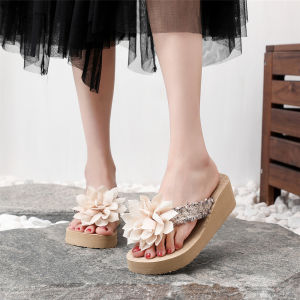 Free Shipping Summer Outdoor Flip-Flops Imitation Rope PP Grass Sandals Ethnic-Style Beach Wedge Sandals For Women