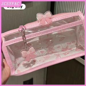 JCSYFAC  Cartoon Translucent Pencil Case Multi-layer Vertical Large-capacity Stationery Storage Bag School Supply Cosmetic Bag