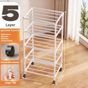 SPACEMADER 3/5 Layer Sock Drying Rack with Wheels Carbon Steel Laundry Organizer with Clips Space Saving Clothes Drying Stand for Home Balcony