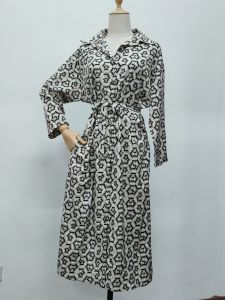 FS-MD083 Geometric Design Long Sleeve Button Collar Pocket Long Dress 几何图案长袖口袋纽扣长裙
