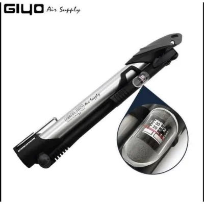 Bơm xe đạp mini GIYO-GM71 thân nhôm có đồng hồ áp suất 120psi/9kg