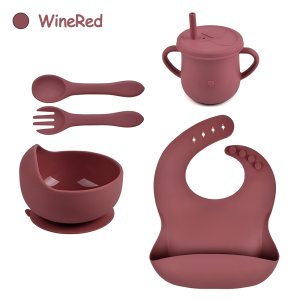 Ivorybaby 5 In 1 Mangkok Sendok Silikon Bayi/Peralatan Makan Bayi/Tempat Mangkuk Makan Silicon Anak