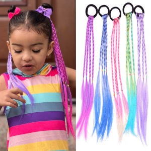 Synthetic Kids Colorful Wig Ponytail Headbands Rubber Bands Small Braids Hair Extension Hair Band Headwear Kids Hair Accessories