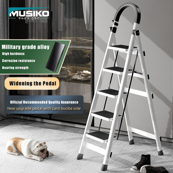 K IKIDO Folding Ladder With Handrail, 5 Steps - Non-Slip, Easy To Store, Wide Treads, Suitable For Kitchen, Cleaning And Home, Load Capacity Up To 150kg (Red, 5 Treads - View #3
