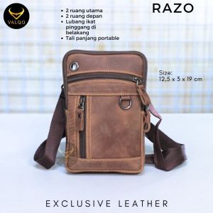 Tas Selempang Kulit Kecil Tempat HP Pria Cowok Tas Slingbag Kulit Kecil Pria Laki laki RAZO Dari Kulit Sapi Premium