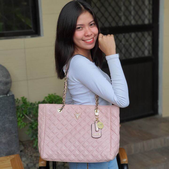 Guess pink shop tote bag