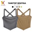 1K Tanktop Basic Wanita Crop Segitiga Knit Model Tali Silang P330 Tank Top Crop Knit Singlet Cewek Fashion. 