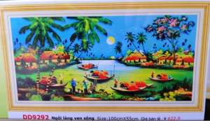 Tranh đính đá quê hương Ngôi làng ven sông (về tự đính) DD9292