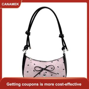 【CANAMEK 】 1Pcs New Fashionable And Versatile Texture Light Luxury Single Shoulder Small Square Bags Y2k Pink Bow Armpit Bag For Women