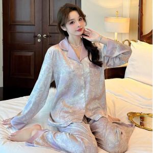 Piyama wanita korean style lengan panjang baju tidur setelan satin premium sleepwear wanita
