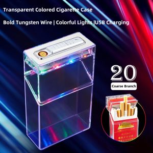 Transparent LED Colored Cigarette Case USB Cigarette Lighter Cigarette Case
