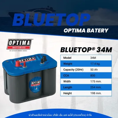 Battery แบตเตอรี่ รถยนต์ เรือ OPTIMA BT SLI_4.2L (34M) จาก USA BLUE TOP SERIES ประสิทธิภาพการจ่ายไฟแบบสูงสุด (สนใจทักแชทสอบถามรุ่นก่อนสั่งซื้อได้เลยคะ)