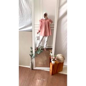 Atasan Blouse Kemeja Kancing Wanita Linen Crinkle