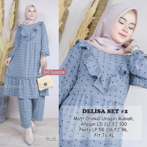 SETELAN TUNIK WANITA DEWASA MOTIF POLKADOT LENGAN PANJANG KULOT PANJANG SELETING DEPAN BUSUI TERLARIS TERBARU KEKINIAN BAHAN IMPORT MATT Air FLOW CERINGKEL URAGIR