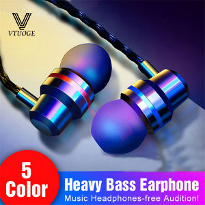 VTUOGE wired earphone 3.5mm extra bass straight line PC subwoofer headset in-ear metal sports music Mobile phone headphone with Mic