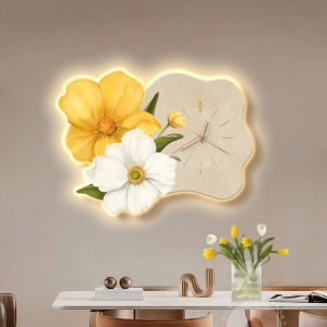 (ẢNH CHỤP) Tranh đồng hồ đèn led tráng gương hoa poppy 7 uv cao cấp kèm đinh và pin