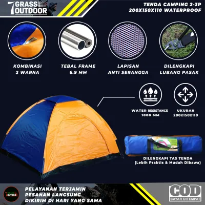 Tenda Camping Kemah Kemping Gunung 2 3 Orang Dewasa Anak Ukuran Jumbo Murah Untuk Piknik Outdoor Keluarga Anti Air Waterproof Terbaik