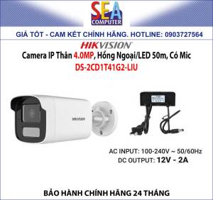 Camera HIKVISION IP Thân 2.0MP / 4.0MP Hồng Ngoại/LED 50m Có Mic - DS-2CD1T21G2-LIU / DS-2CD1T41G2-LIU